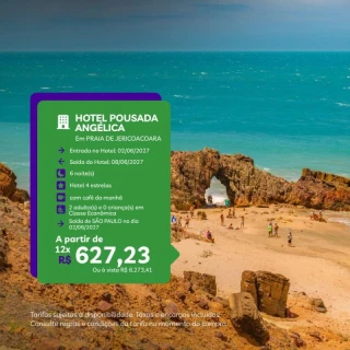 PACOTE DE VIAGENS JERICOACOARA Aéreo + Hotel 2 Pessoas  Café da manhã 2 